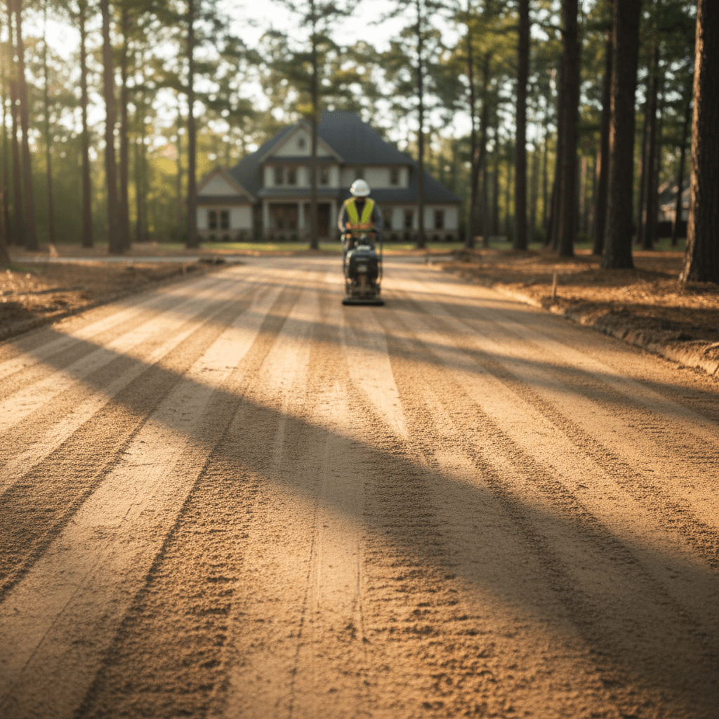 Properly graded and compacted driveway base ready for surface material