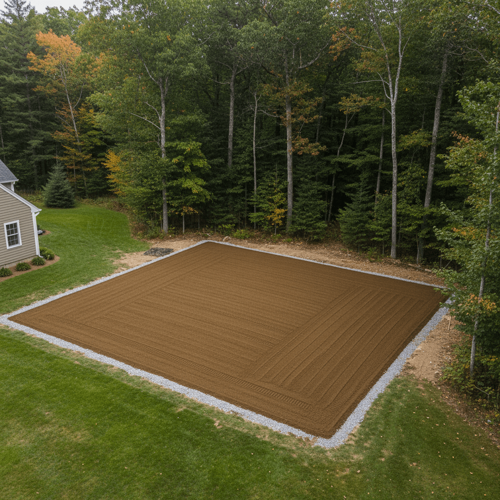 Properly graded and compacted shed foundation pad