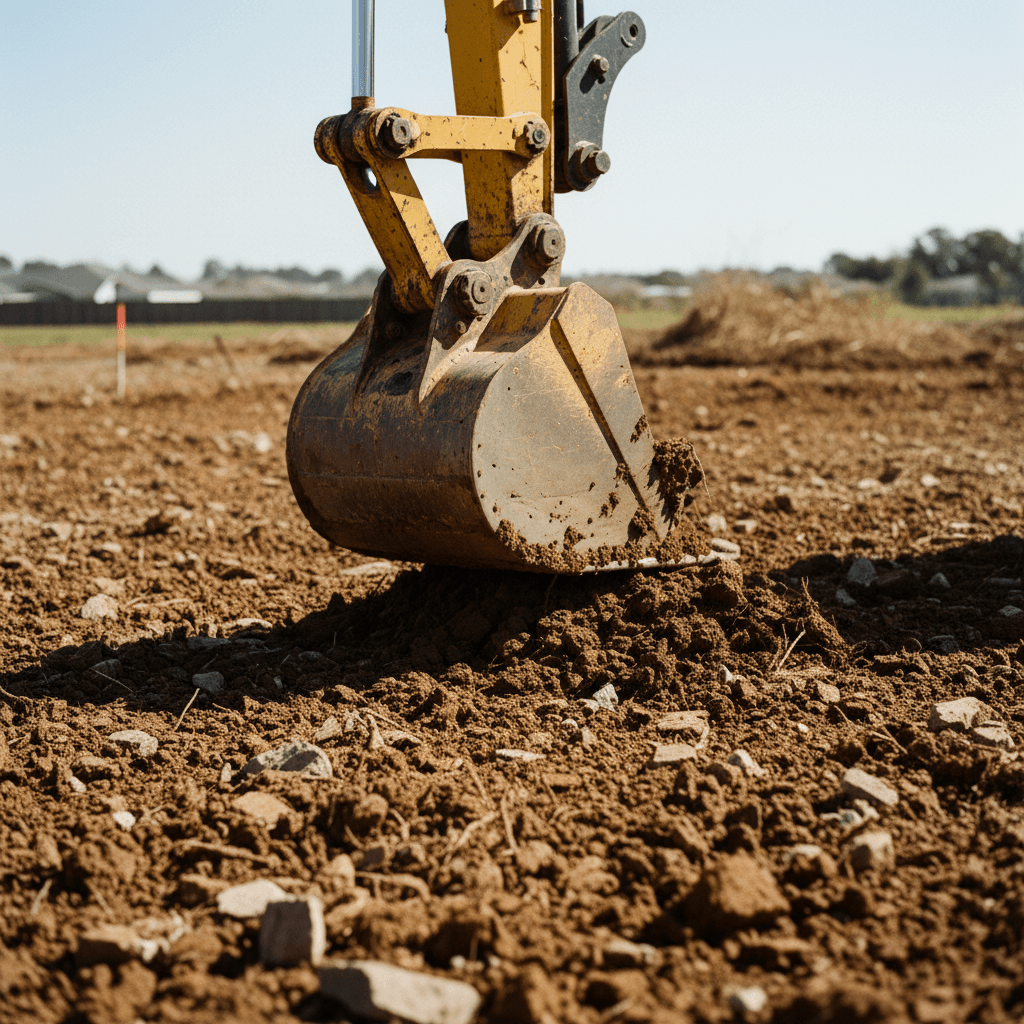 Mini excavator clearing a residential lot