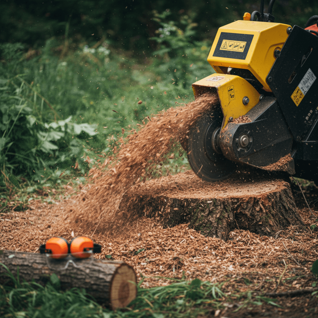 Stump grinding in progress